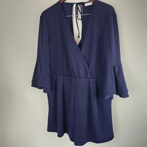 NY and Company Stretch  Splice Neck Tie Neck Low Back Romper Size Large NWT